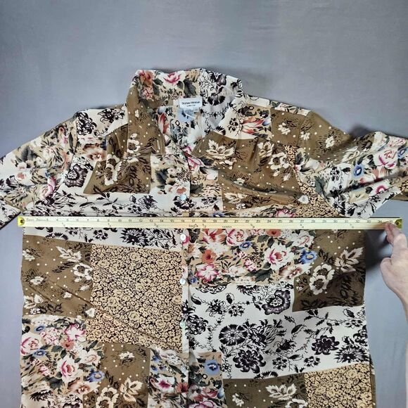 Womens Brylane Woman Collection Patchwork Pattern Long Sleeve Button Top 3X - Picture 5 of 11